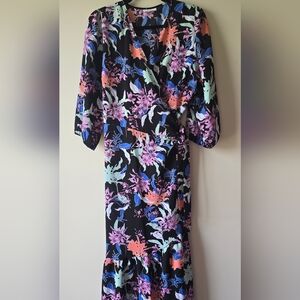 Bar III Black Floral Wrap Dress Size 2XL